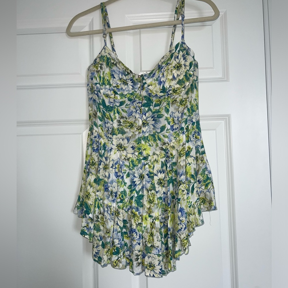 Green and blue floral romper